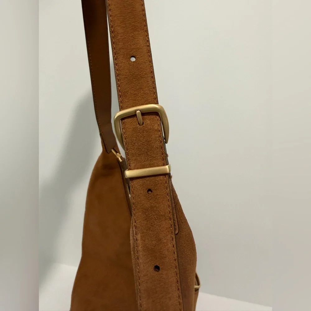 NEW Madewell The Essential Curve Shoulder Bag gold Studded aged cognac $238